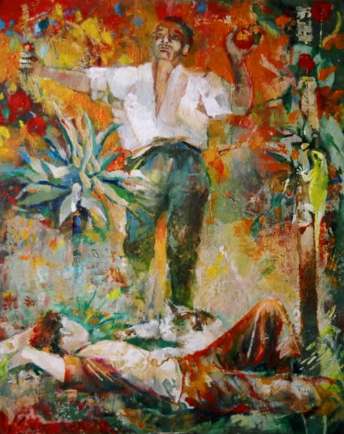 Apples and Cacti, oil on board by Dor Duncan, from Portraits and People section, D'Or Gallery of Figurative Contemporary Art