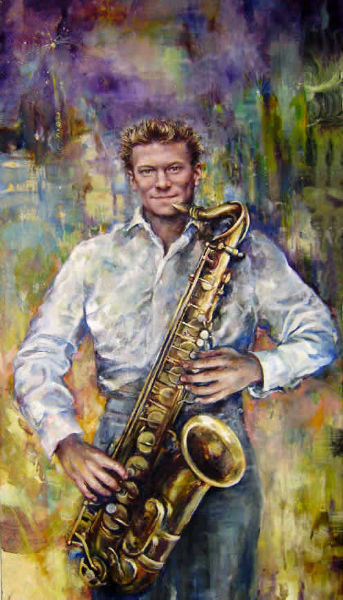 Portrait of Jazz Musician Piers Green, oil on canvas, by Dor Duncan