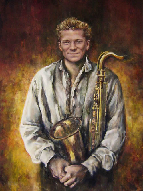 Portrait of Saxophonist Piers Green, oil on canvas by Dor Duncan